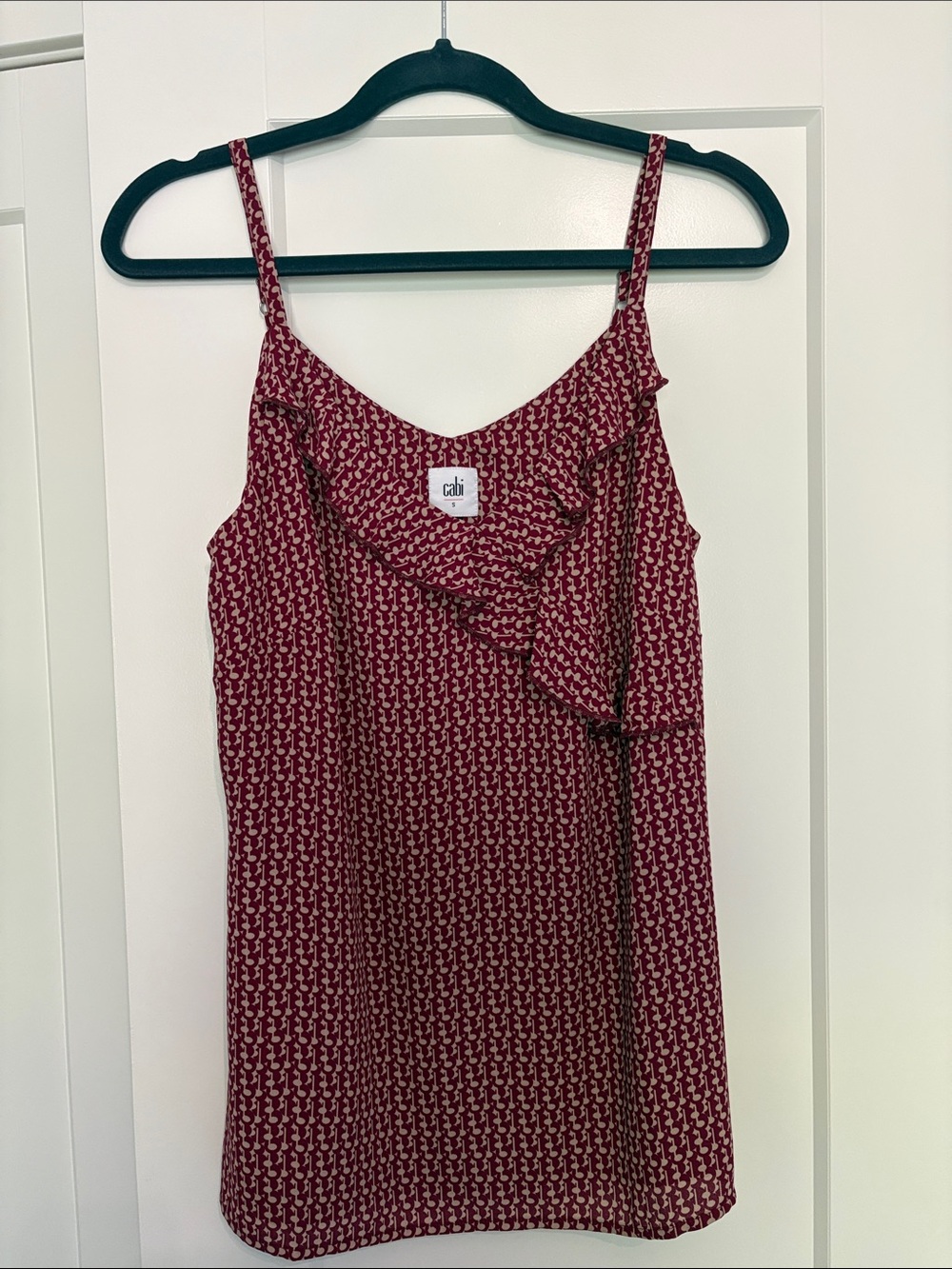 CAbi Burgundy Printed Ruffle-Front Camisole excellent condition